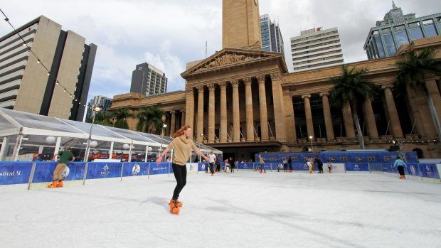 King George Square transformed into an ice skating rink.