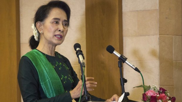 Myanmar opposition leader Aung San Suu Kyi in Yangon on Saturday.