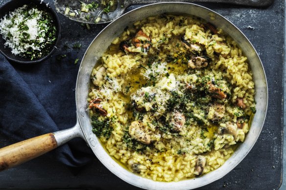 Transport yourself to the seaside with this rich risotto made with homemade mussel stock.
