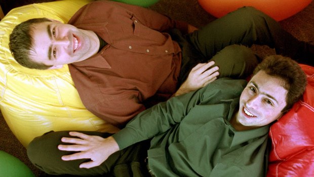 Google's co-founders, Larry Page, left, and Sergey Brin, at Google's headquarters in 2000. 