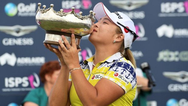 Sweet victory: South Korea's Ha Na Jang kisses the Australian Open cup.