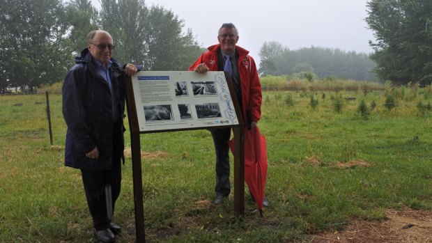 Historian Mark Butz and ACT Heritage Council chairman David Flannery at the launch of the Trench Trail at the Jerrabomberra Wetlands.