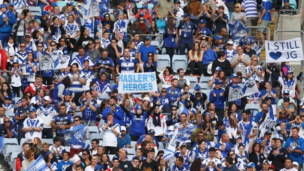 In their numbers: Bulldogs fans at Sunday's match against the Dragons. The crowd figure was just over 20,000.