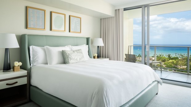 A bedroom at Waikiki Ritz-Carlton Residences.