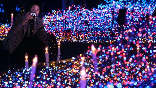 Tokyo's Shiodome district decorated with Christmas illuminations. 