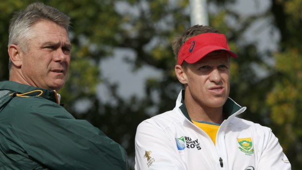 No longer there: Ex-Boks coach Heyneke Meyer and captain Jean de Villiers.