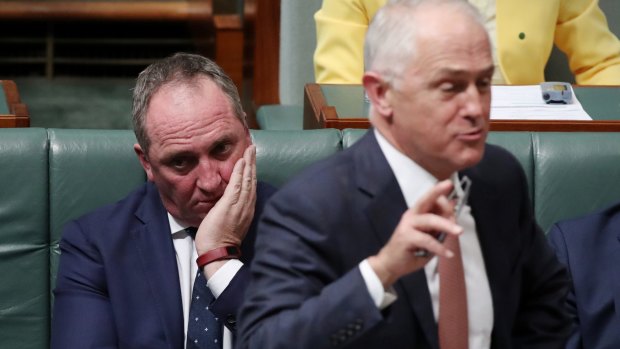 Deputy Prime Minister Barnaby Joyce and Prime Minister Malcolm Turnbull during question time.