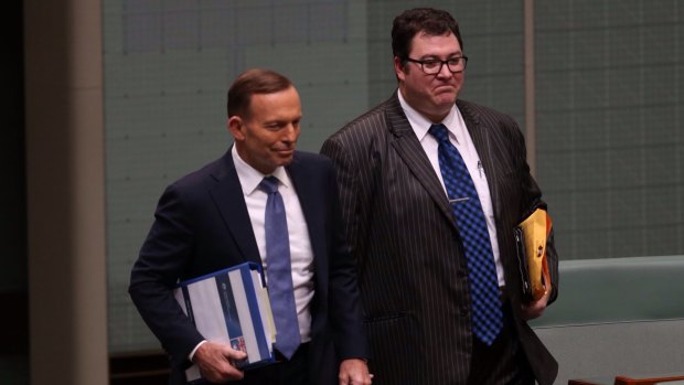 Nationals MP George Christensen, right, and Prime Minister Tony Abbott.