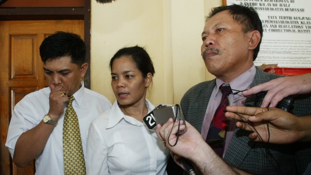 May 2005:  Schapelle Corby's defence team outside Kerobokan Prison. From   left to right Haposan Sihombing, Lily Lubis and Erwin Siregar.  