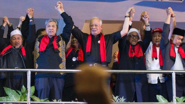 Malaysian Prime Minister Najib Razak, centre, leads a protest in Kuala Lumpur earlier this month against the persecution of Rohingyas in Myanmar.