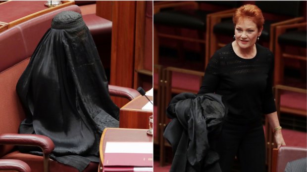 One Nation's Pauline Hanson was condemned by Attorney-General George Brandis and others when she wore a burqa into the Senate.