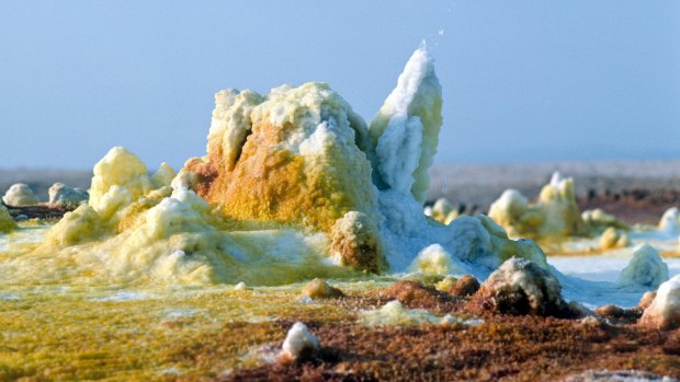 Geothermal mineral deposits in the Danakil Depression, Ethiopia.