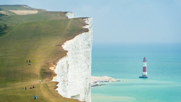 The South Downs Way at Beachy Head, on the Seven Sisters cliffs, South Downs National Park.