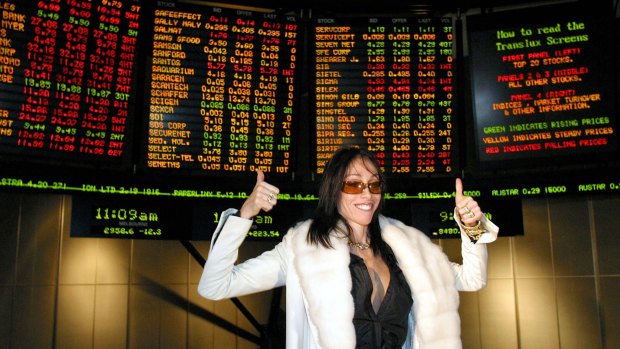 Hollywood madam Heidi Fleiss at the Australian Stock Exchange in 2003 when the Daily Planet became the world's first officially listed bordello. 