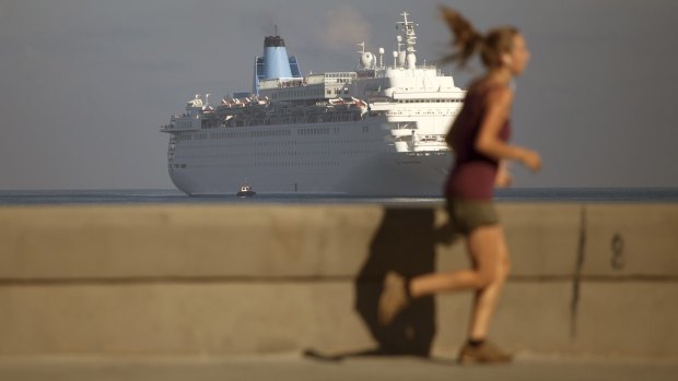 A cruise ship arrives in Havana bay.