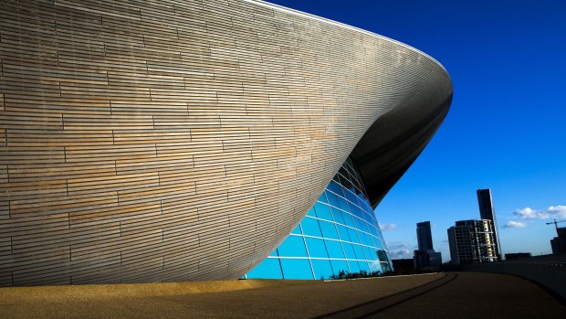 Tthe London Aquatics Centre built for the 2012 Olympic Games, designed by Hadid.