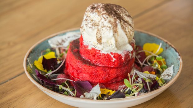 The red velvet pancakes attract plenty of diners.