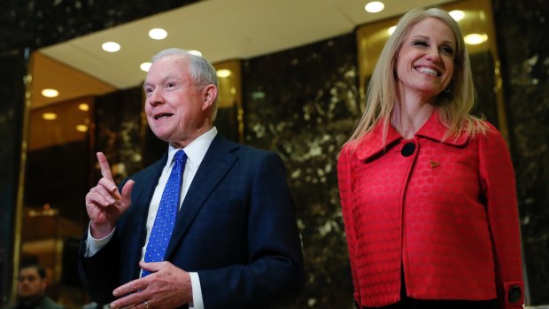 Senator Jeff Sessions and Kellyanne Conway, campaign manager for President-elect Donald Trump on Thursday.