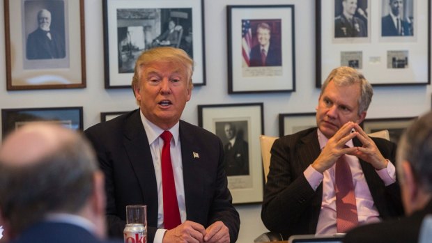 US President-elect Donald Trump during a meeting with New York Times staff. 