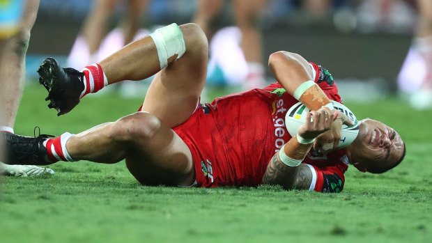 In doubt: Blues lock Tyson Frizell suffered an injury against the Titans on Friday night.