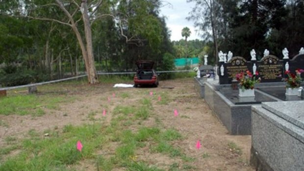 The spot at Rookwood cemetery where John Giannasca's car struck his elderly father, Antonio Giannasca on December 28, 2014. Antonio Giannasca, 86, died at the scene.  