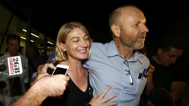 60 Minutes presenter Tara Brown and former producer Stephen Rice on their return to Sydney after being released from a Lebanon jail. 