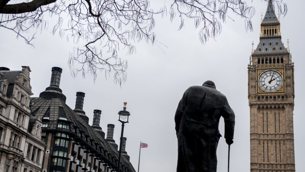 Is there anybody else out there? A statue of Winston Churchill in Parliament Square, London.