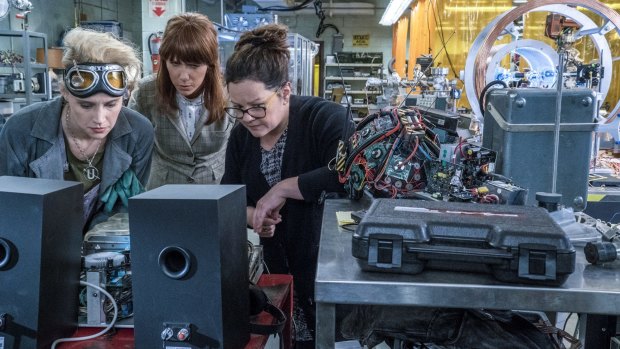 Gadget girls: Holtzmann (Kate McKinnon), Erin (Kristen Wiig) and Abby (Melissa McCarthy) at the Paranormal Studies Lab.