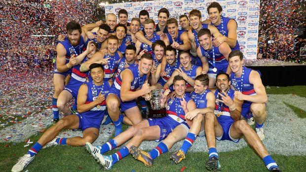 The Footscray team with the VFL Premiership Cup in 2014.