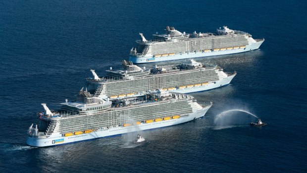 The world's three largest cruise ships meet for the first time.
