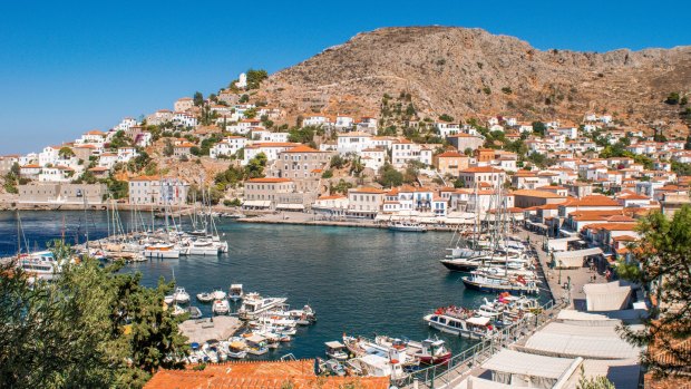 Harbour of Hydra Town, Greece.