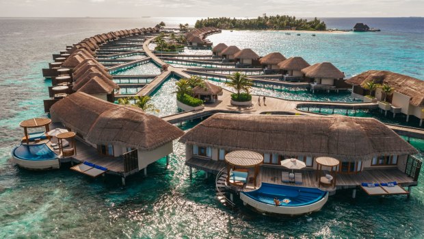 The W Maldives resort includes 77 villas, 50 over-water and 27 by the beach.