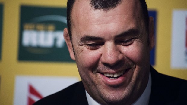 Michael Cheika speaking at a press conference.