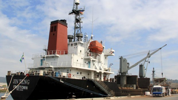 The North Korean cargo vessel Jin Teng unloads while docked at Subic Bay, north-west of Manila, Philippines, last year.