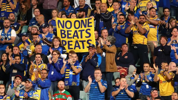 Tribute: Eels fans stood for a minute's applause to show their respect for Nathan Peats, who was forced out to get the club under the salary cap. 