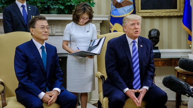 US President Donald Trump meets with his South Korean counterpart Moon Jae-in June.