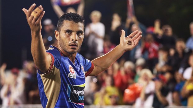 Adversity over: Andrew Nabbout celebrates another goal for the Jets.