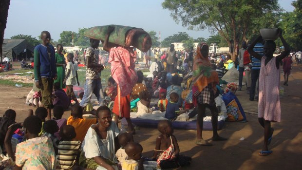 At least 3000 displaced civilians seek shelter at the UN compound in the Tomping area of Juba.  