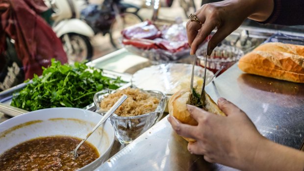 Banh mi: Street food in Vietnam. 