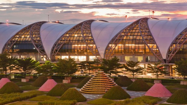 The airport, which opened in 2006 is a long, low structure that resembles a series of angular, wave-like forms. 