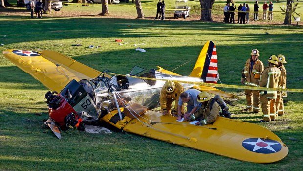 Wreck: Harrison Ford's plane on the golf course.