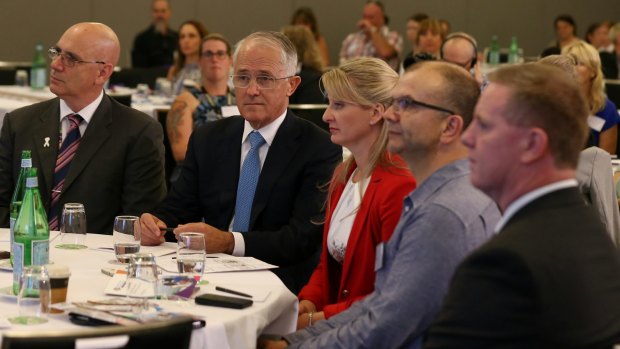Prime Minister Malcolm Turnbull during the National Family Violence Summit hosted by Tara Costigan Foundation at the QT Hotel in Canberra on Thursday.