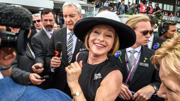 Centre of attention: Gai Waterhouse holds court after the Lexus. 