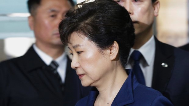 Ousted South Korean president Park Geun-hye arrives at the Seoul Central District Court for a hearing on a request for her arrest.