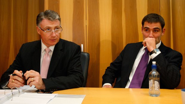 Acting for the defence: New judiciary chairman Geoff Bellew represents Cameron Smith at NRL Headquarters for a judiciary hearing in 2008.
