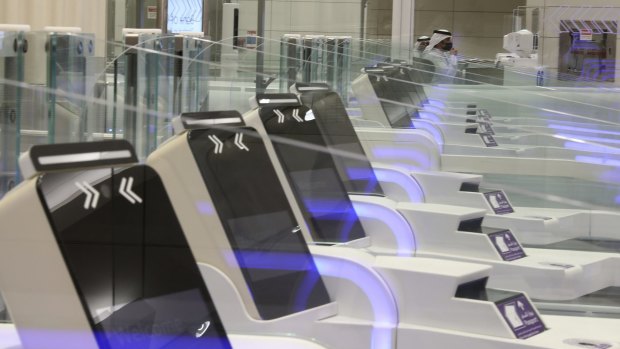 Facial recognition gates at Dubai airport.