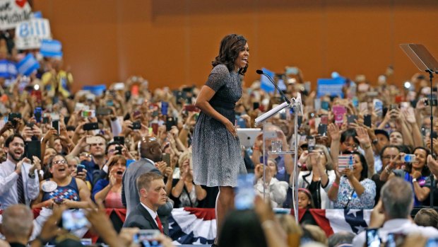 More popular than her husband, both presidential candidates and both political parties: US First Lady Michelle Obama in Phoenix on Thursday.
