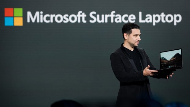 Panos Panay, corporate vice-president of Microsoft Surface, unveils the new Surface during the #MicrosoftEDU event in New York.