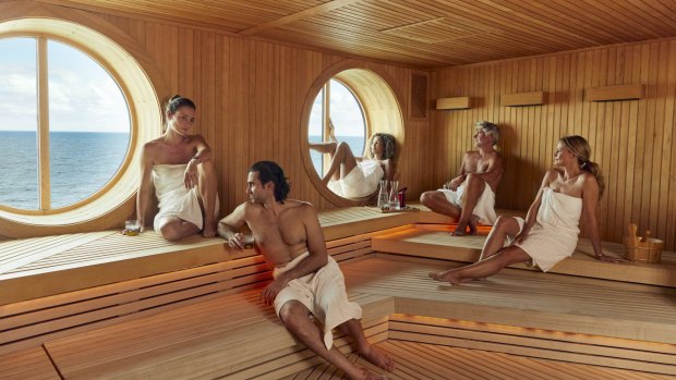 The sauna at Redemption Spa onboard Scarlet Lady.
