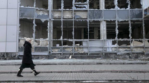 A building damaged by shelling in Donetsk.